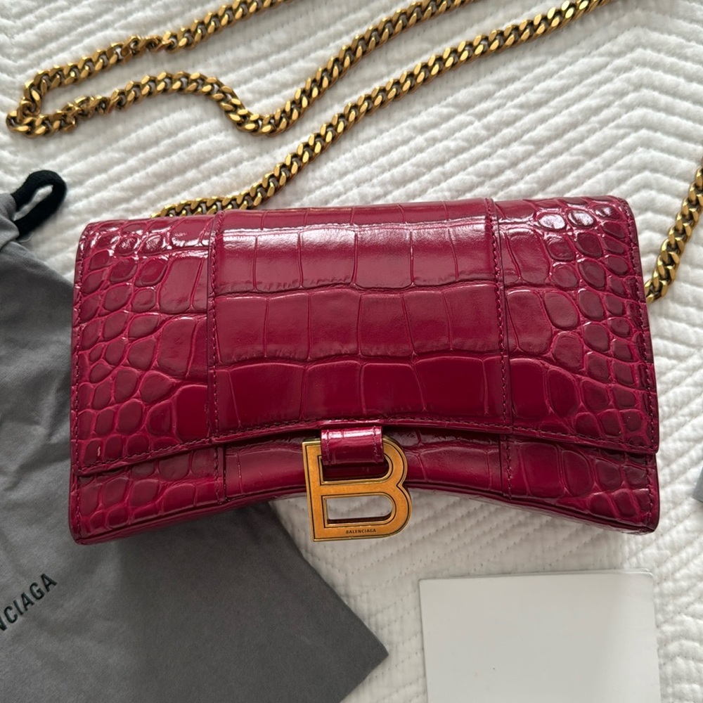 Balenciaga hourglass wallet on chain crocodile RED